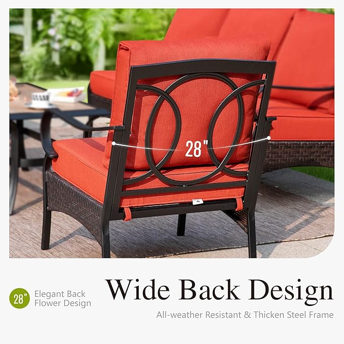 Sophia & William Extra Large Outdoor Patio Motion Sofa Chairs Set 2 PCS Heavy-Duty Metal Porch Furniture with High Back & Deep Seating Area, 5.5" Thicken Cushions for Deck, Lawn, Outside (Red)