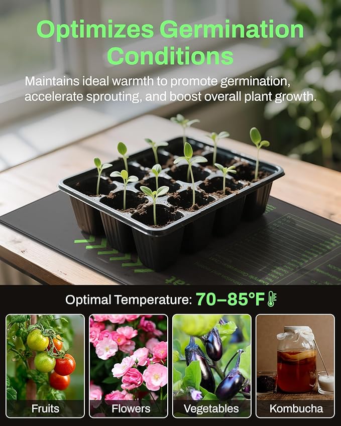 BN-LINK Durable Seedling Heat Mat for Seed Starting 10" x 20.75", 6 Pack Waterproof Warming Mat for Plants Germination, Plant Heating Pad for Indoor Growing, Hydroponic, Greenhouse, ETL Listed