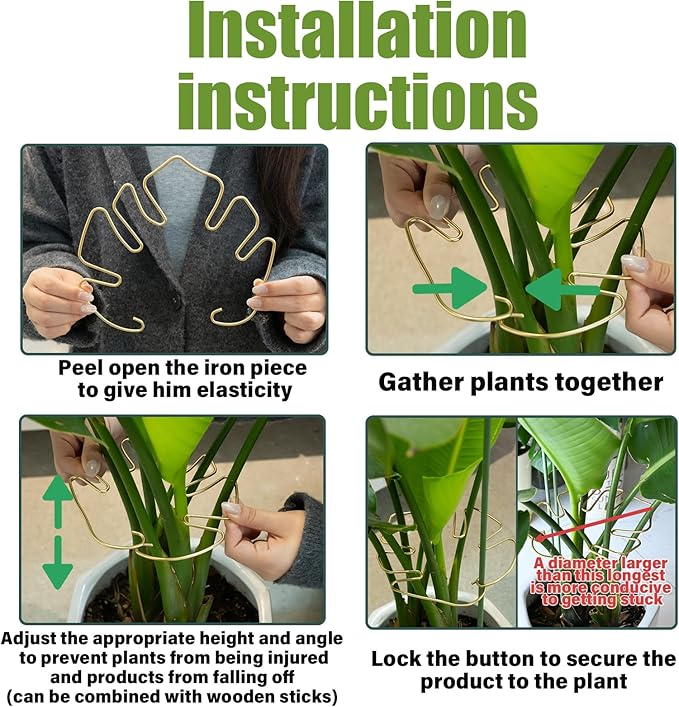 5PCS Plant Stem Support - Durable Monstera Stabilizer Grapple Holder, Unique Design for Climbing Plants, Turtle Shell Bamboo Clamp Set, Ideal Plant Support for Thriving Growth (Gold)