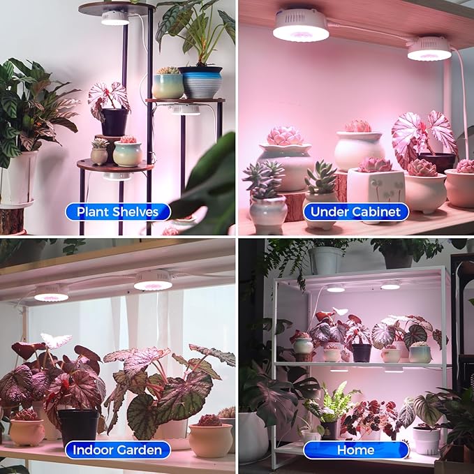Barrina Orbgrow OG09 Puck LED Grow Light, Pinkish White 36W(4 x 9W, 540 Watt Equiv), Plant Lights for Indoor Plants Full Spectrum, Magnetic & Linkable, Small Grow lamp for Plant Shelf, 4 Packs