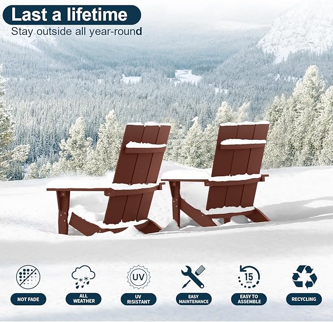 MXIMU Adirondack Chair Set of 2: Modern Adirondack Chairs Fire Pit Chairs Plastic Outdoor Chairs for Lawn Backyard Deck Garden Camping (Coffee)