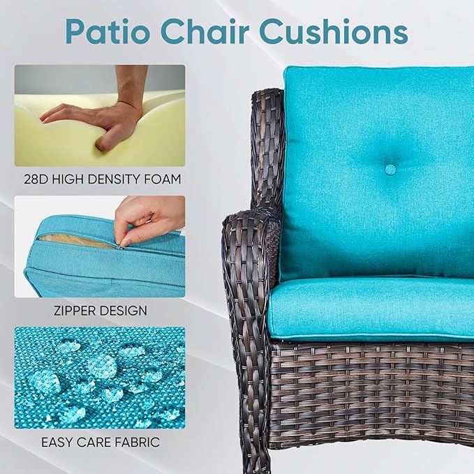 8-Piece Outdoor Patio Cushion Set - Fade & Water Resistant with Removable Olefin Cover, 22x24x4 Inch Memory Foam Cushions for Wicker Sectional Sofa – Teal/Buckle