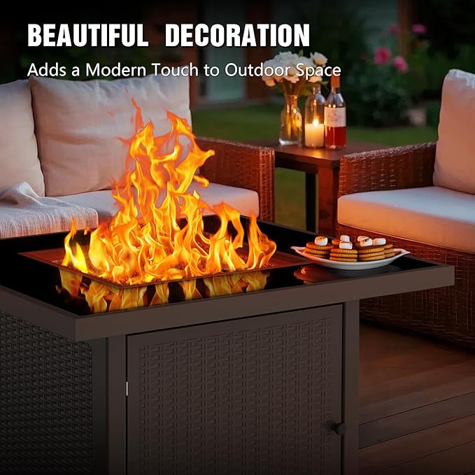 BALI OUTDOORS 32 inch Glass Tabletop Propane Fire Pit Outdoor, 50,000 BTU Propane Fire Pit Table Square, Gas Firepits for Outside Patio, Garden, Brown