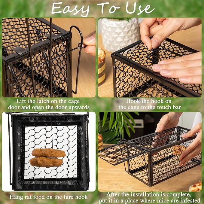 Qualirey 4 Pcs Humane Rat Trap Chipmunk Rodent Mouse Squirrel Trap Small Live Animal Mouse Voles Hamsters Live Cage Rat Cage for Mice Easy to Catch and Release (Black)