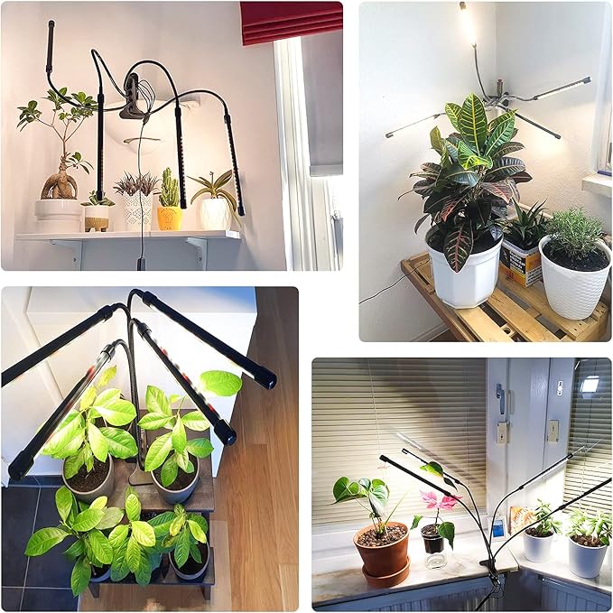 Wolezek Grow Lights for Indoor Plants, 2 Pack 80 LED Full Spectrum Grow Light with Clip, Plant Light with 5000K/3000K/660nm LED Chips, Auto Timer 6/12/16H, Grow Lamp for Seed Starting, Winter Growth