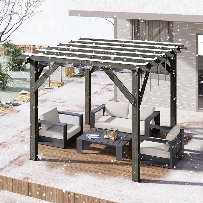 10x10 Ft Outdoor Wood Pergola with Retractable Roof & Mounting Kit Wooden Gazebo, Premium Support Structure, Wind and Snow Supported, Modern Outdoor Pergola for Porch, Grapevine and Deck