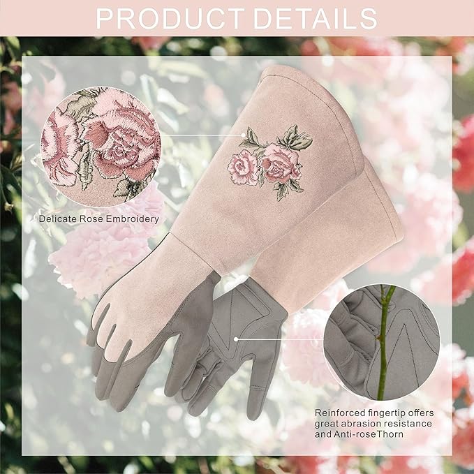 Long Gardening Gloves for Women,Durable Rose Pruning Gloves Thorn Resistant for Weeding Planting Digging(Small,1 Pair)