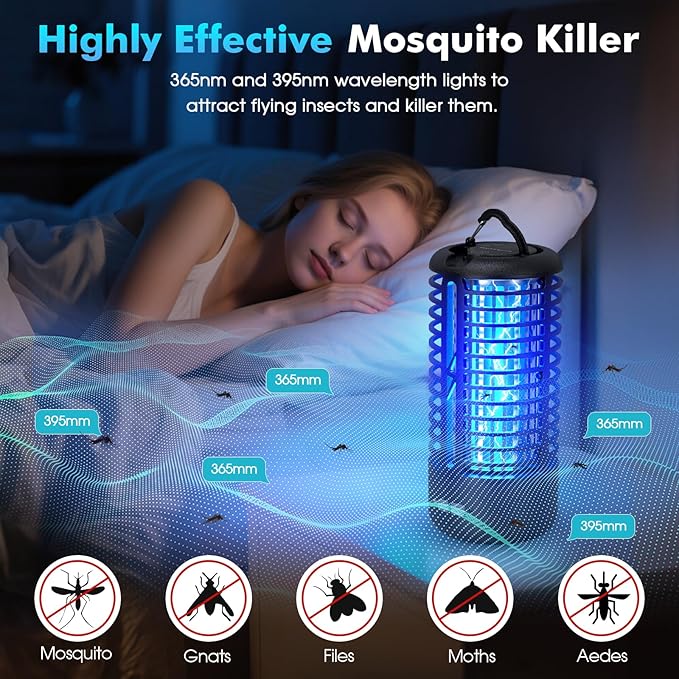 Rechargeable Bug Zapper, Portable Electric Mosquito Killer for Indoor & Outdoor Fly Trap for Camping, Patio, Garden, Kitchen, and Porch(1 Pack, Black)