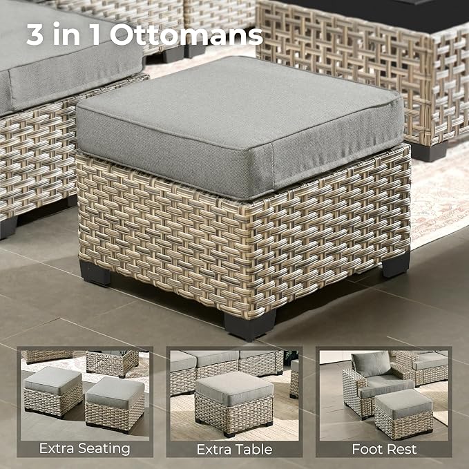 HOOOWOOO Outdoor Sectional Patio Furniture Set,7 Pieces Wicker Conversation Sets,Extra Deep Out Door Sofa Outside Furniture Couch with Ottoman,Charcoal Gray