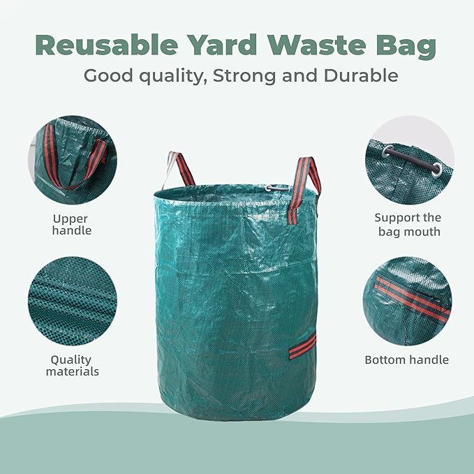 1x72Gallons+2x34Gallons (Free Gloves) Leaf Garden Bags,Reusable Heavy Duty Yard Waste Bag Set,Standable Design and Reinforced 4 Handles for Garden,Lawn,Leaf,Grass,Debris,Camping