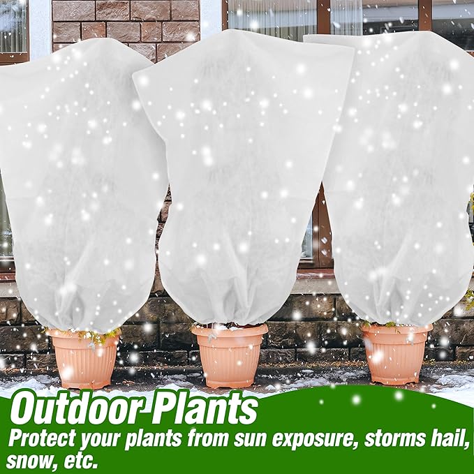 Gardzen 5-Pack Plant Covers Freeze Protection, Drawstring Tree Cover, Winter Freeze Plant Protection, Tree Jacket Frost Blanket for Outdoor Plants, 22.4" x 24"