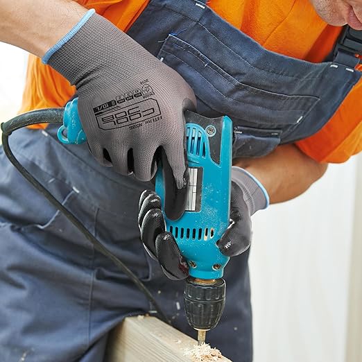 COOLJOB 10 Pairs Nitrile Dipped Safety Work Gloves with Grip, Non-slip Rubber Coated Bulk Garden Gloves for Men, Heavy-duty Oil Resistant for Truck Driver, Warehouse Box Handler, Medium, Gray Blue