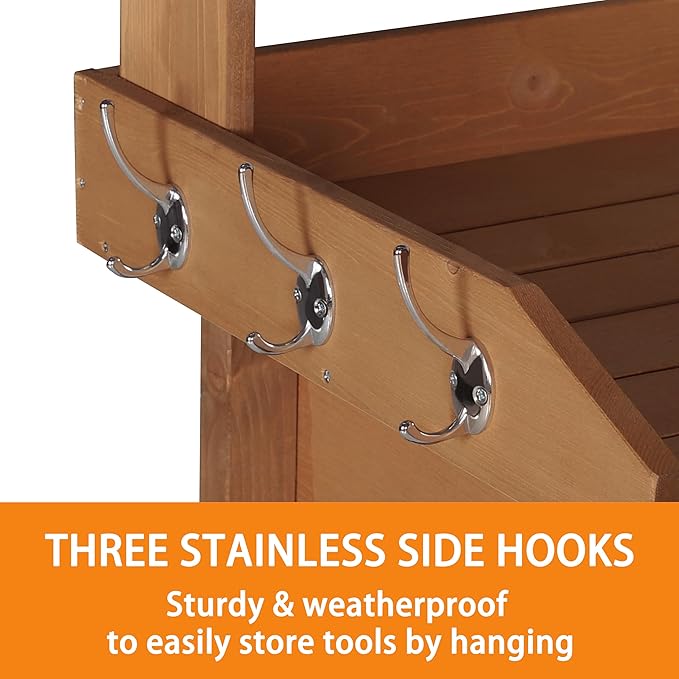 BlueWish Potting Bench, Potting Benches for Outside, Potting Benches & Tables with Drawer, Adjustable Shelf Rack, Removable Sink, Three Hook