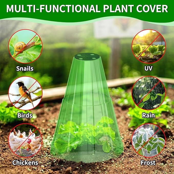 Garden Cloches for Plants, 20 Pack Garden Cloche with Rotary Vent, Reusable Bell Plant Covers with 40Pcs Ground Stakes, Plant Cloche Protectors from Animals Snails Birds Chickens, 7.9" H X 6.7" D