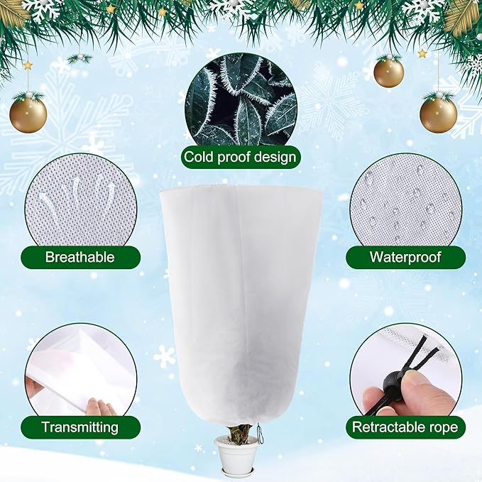 Alpurple 4 Packs Winter Drawstring Plant Covers - 47" X 31.5" Warm Plant Protection Cover Bags, Frost Cloth Blanket Protecting Fruit Tree Potted Plants from Freezing Animals Eating