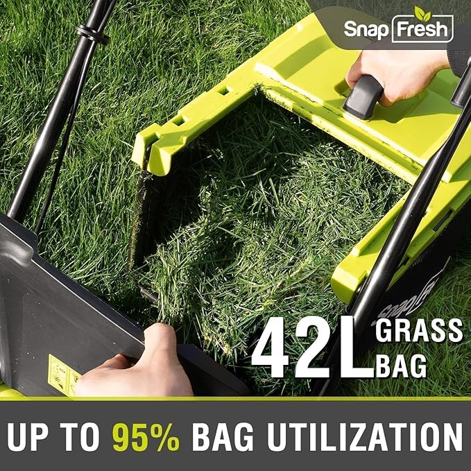 SnapFresh Electric Lawn Mower Cordless - 40V (2 x 20V) 16” Brushless Push Lawn Mowers with 4.0Ah Battery x 2 and Fast Charger Included - Battery Operated Lawn Mower with Bagger