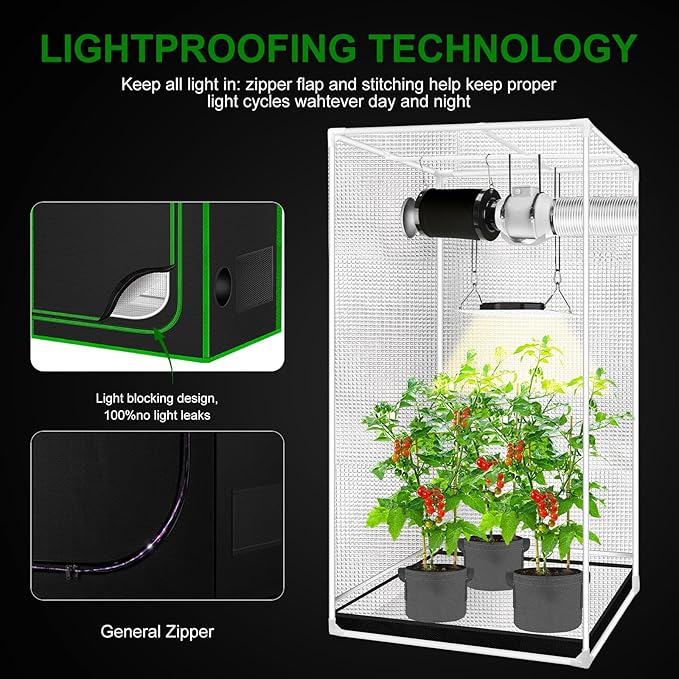 MELONFARM 2x2 Grow Tent, 24"x24"x72'' High Reflective 600D Diamond Mylar Canvas with Observation Window and Floor Tray for Hydroponic Indoor Plant Growing