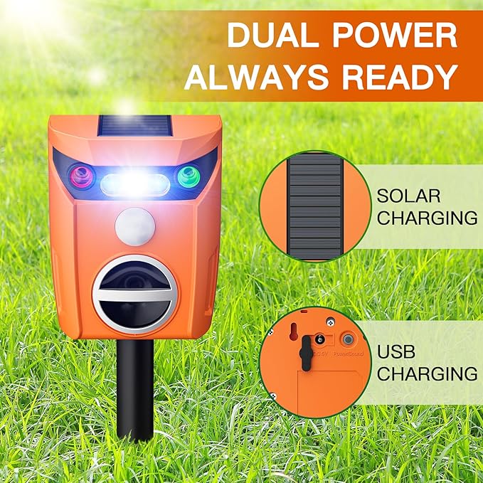 X-PEST 2 Packs Solar Animal Repeller Outdoor Ultrasonic Dog Squirrel Repeller Deterrent with LED Flashing Light Waterproof Deer Repellent Devices for Yard Lawn Farm Garden