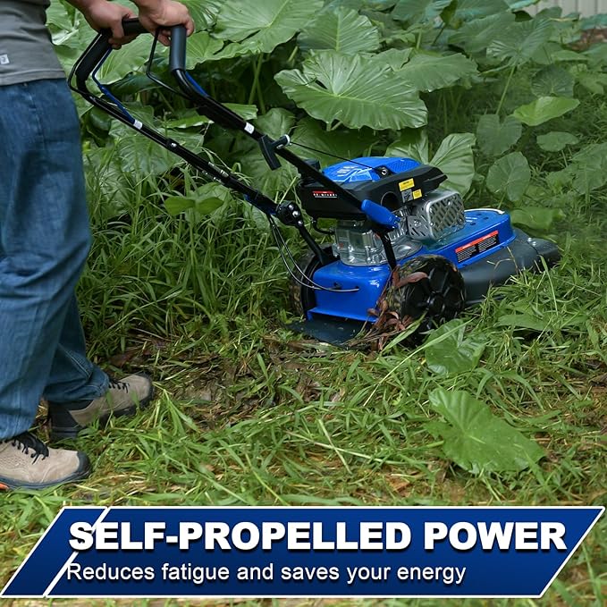 BILT HARD Self-Propelled Walk Behind String Trimmer, 8-Position Cutting Height, 170cc 4-Cycle Gas Brush Hog Mower, 22'' Cutting Diameter, 10'' Flat Free Wheels, Brush Cutter for Lawn, Yard