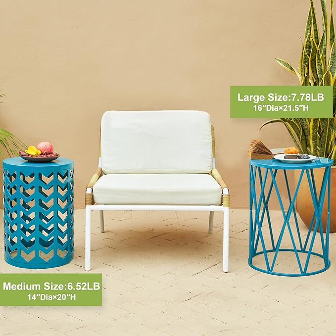 Y&M Nesting Side Table, Set of 3 Stacking Coffee Table for Living Room, Indoor End Tables, Outdoor Decorative Garden Stool with Heavy Duty Metal Frame Modern Industrial Decor - Blue