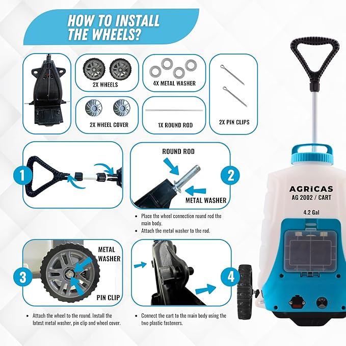 4.2 Gallon Battery Powered Sprayer with Cart - Wheeled Cart Sprayer for Lawn & Garden with Adjustable Nozzles and Backpack, High-Pressure Spray Hose for Weeding and Cleaning
