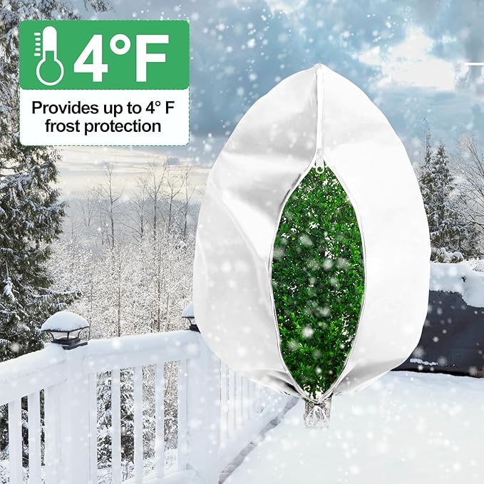 Plant Covers Freeze Protection with Zipper Drawstring, 78.7" X 94.4" Fig Tree Covers for Winter Frost Cloths for Outdoor Plants Bags, Large Shrub Trees Jacket Covers for Winter Cold Weather