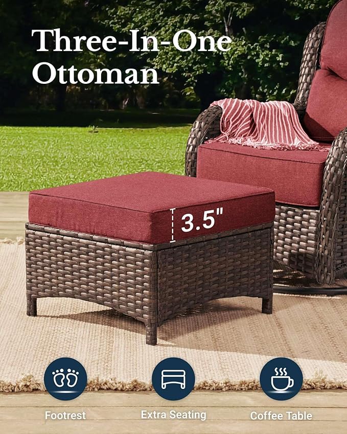 HILLGA Luxury Patio Furniture Set with 6-inch Thick Cushion, Outdoor Couch and High Back Swivel Rocker Patio Chairs, 8PCS Wicker Conversation Set for Deck Yard and Poolside, Burgundy (V2)