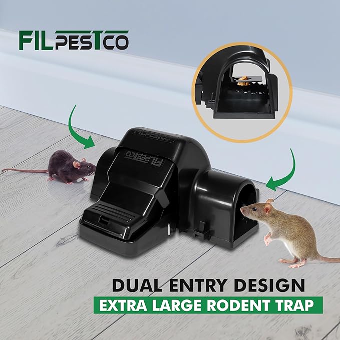 Set of 4 Professional Grade Extra Large Tunnel Rat Snap Traps, Mouse Trap, Reusable Trap, Heavy Duty for Indoor and Outdoor Pest Control Rodent Solution