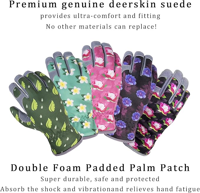 SKYDEER Premium Genuine Deerskin Suede Women's Gardening Gloves, Ultra-Soft Padded, Comfort Fit for Work (SD6611/M)