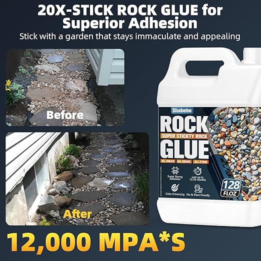 Rock Glue for Landscaping - 2 Gallon Mulch Glue with Grip Max for Strong Adhesion of Rocks, Gravel&Mulch, Long-Lasting Non-Toxic, Fast-Drying & Weather-Resistant Gravel Binder for Pebble, Pine Straw