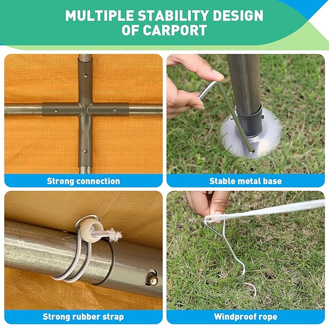 12x20FT Carport, Car Canopy, Portable Garage, Easy to Assemble, Carport Canopy 12x20FT Heavy Duty for Car, Bike, Boat, Party (Khaki)