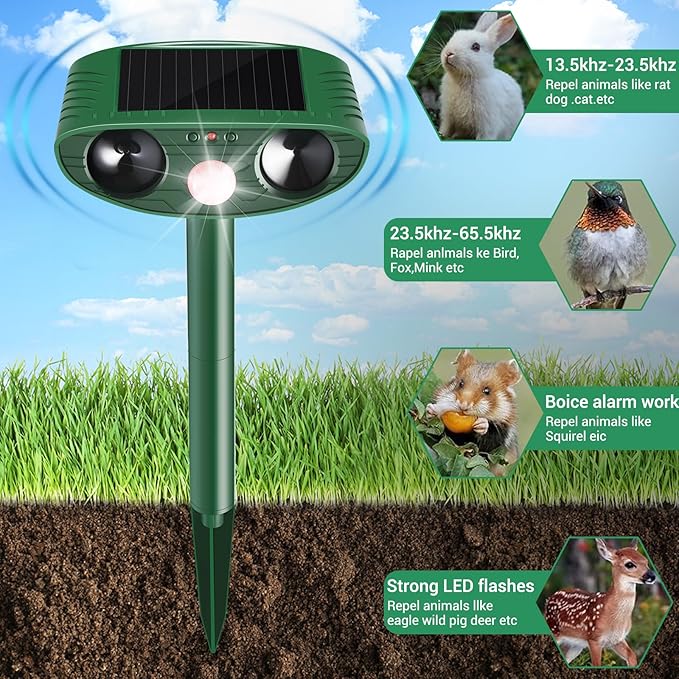Cat Repellent Outdoor,2 Pack Solar Animal Repeller Ultrasonic Cat Deterrent with Motion Sensor Waterproof Pest Repeller Animal Deterrent for Garden Yard Skunks,Raccoon Birds Squirrels Deer