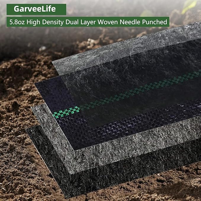 Woven Landscape Fabric 5.8oz, 4 x 100FT Weed Fabric Barrier, Double Layer, Garden Fabric Weed Barrier, Weed Control Fabric Ground Cover, Gardening Mat for Garden Beds, Landscaping