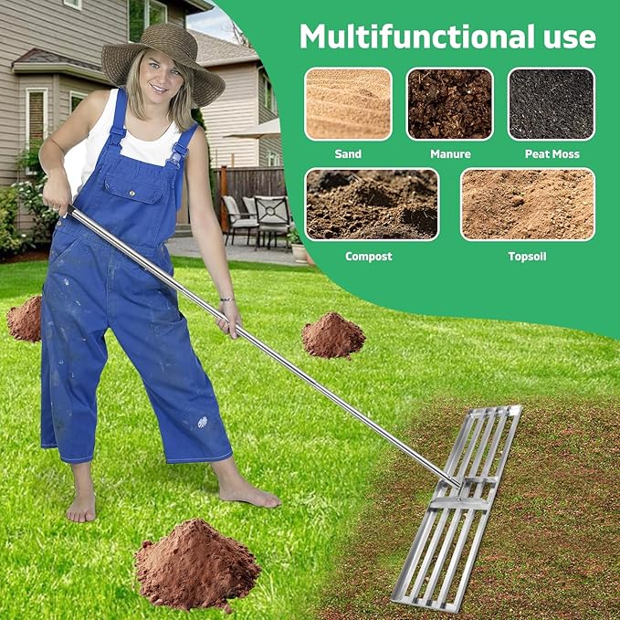 Lawn Leveling Rake(3 Packs) Yard Leveling Rake Suit,Heavy Duty Effort Saving Lawn Level Tool,36"x10"x75" Heavy-Duty All Stainless Steel Lawn Leveler(1 Pack,15"x10"x 50"Lawn Leveler Tool(2Packs)