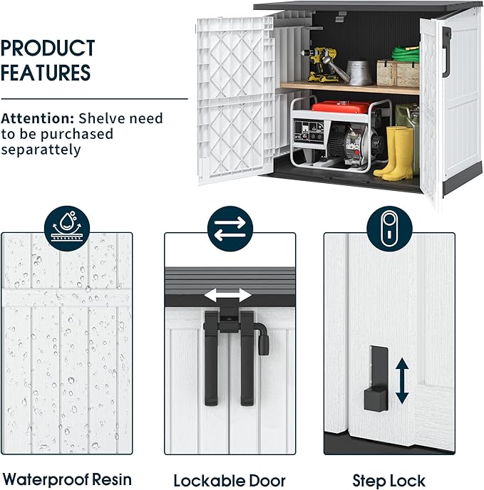 Outdoor Storage Shed 36 Cu. Ft. Resin Garden Horizontal Storage Large Capacity Weather Resistant Storage Box, Lockable Resin Waterproof Shed for Garbage Cans, Garden Tools
