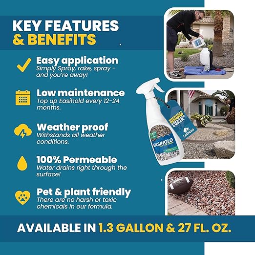 Easihold Gravel Binder 1.3 Gallon β Max Rock Glue for Pea Gravel & Stones. Long-Lasting Mulch Glue for Landscaping β Non-Toxic, Ready-to-Use Gravel Lockdown for Paths, Patios & Garden Borders