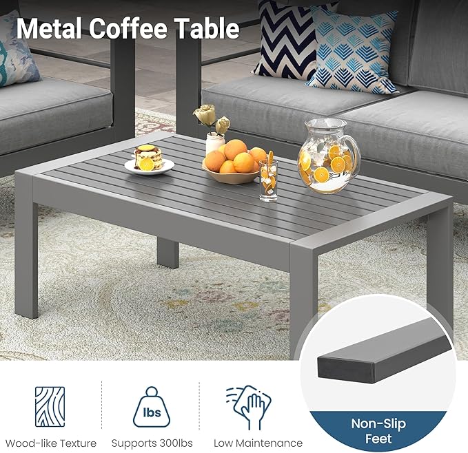 Wisteria Lane 4-Piece Outdoor Patio Furniture Set, Outdoor Sectional Furniture with Upgraded Cushions, Outdoor Conversation Seating Set for Balcony, Garden, Deck, Backyard, Grey