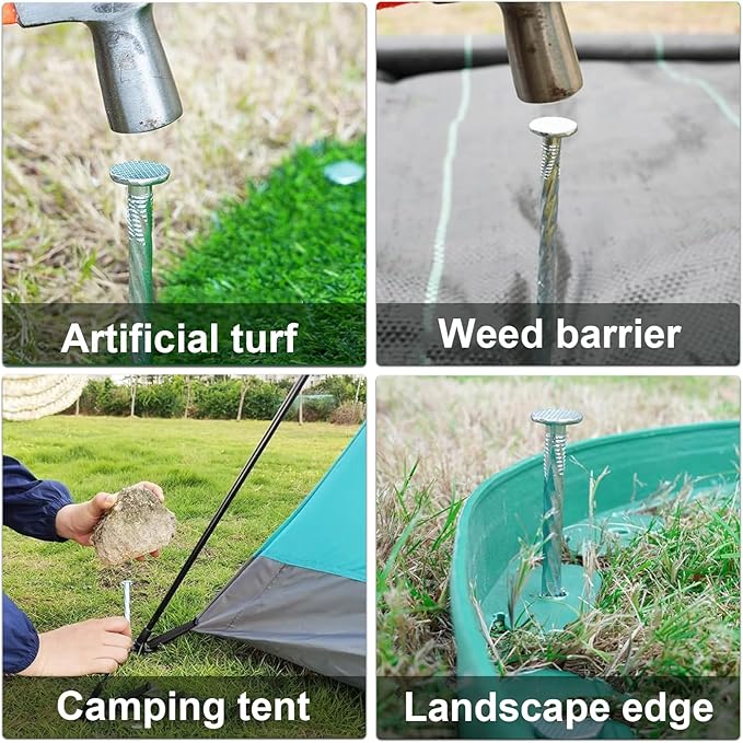 Artificial Turf Stakes Galvanized Spiral Landscape Spikes 8IN Weed Barrier Fabric Stakes for Paver Edging, Gardening Lawn Edging, Carpentry and More (55 PC)