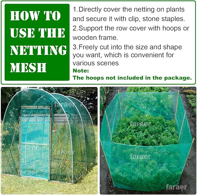 Garden Barrier Netting, Plant Covers 10x33ft Extra Fine Mesh 30% Green Sunblock Shade Cloth Mesh Protection Netting for Vegetable Fruits Flowers Crops Row Cover Raised Bed Screen Against Birds Animal