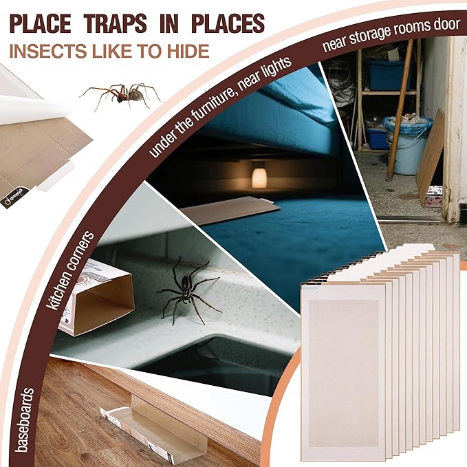 Qualirey 18 Pack Spider Traps Indoor for Brown Recluse Spiders, Extra Sticky Large Insect Glue Boards for Black Widows, Sac, Wolf and Other Crawling Bugs Inside Home