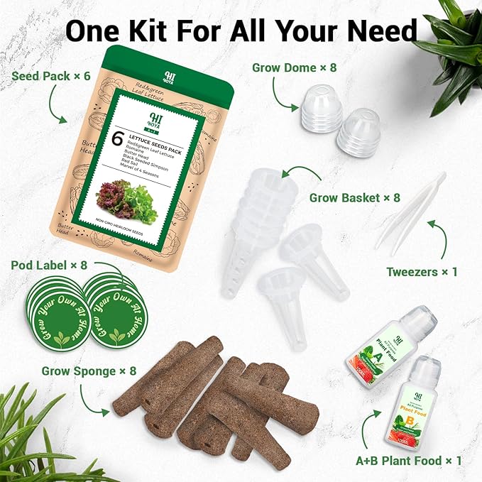 Lettuce Seed Pods for All Hydroponics Growing System, 8 Pods with 600+ Seeds of Romaine/Butter Head/Red&Green Leaf/Black Seeded Simpson/Red Sail and Marvel of 4 Seasons