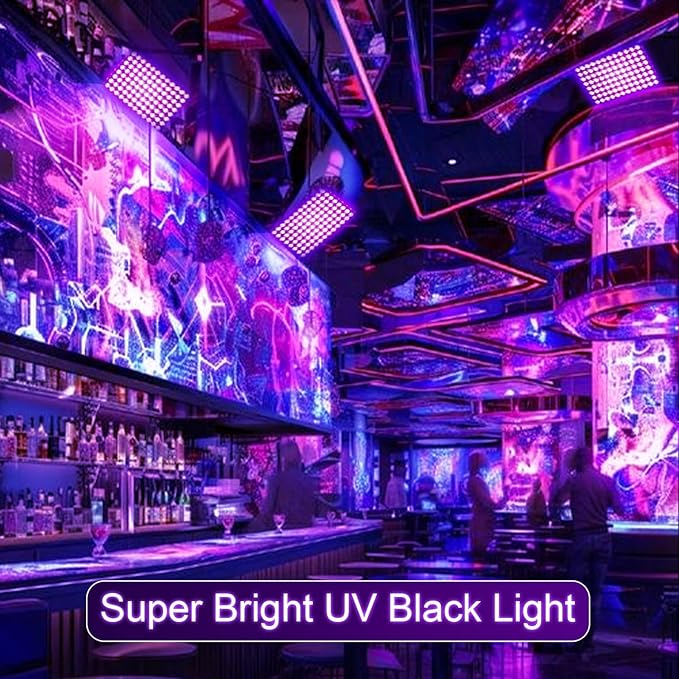 4 Pack 50W Black Lights, Blacklight Flood Light with Plug and Switch,for Glow Party, Halloween, Fluorescent Poster, Body Paint