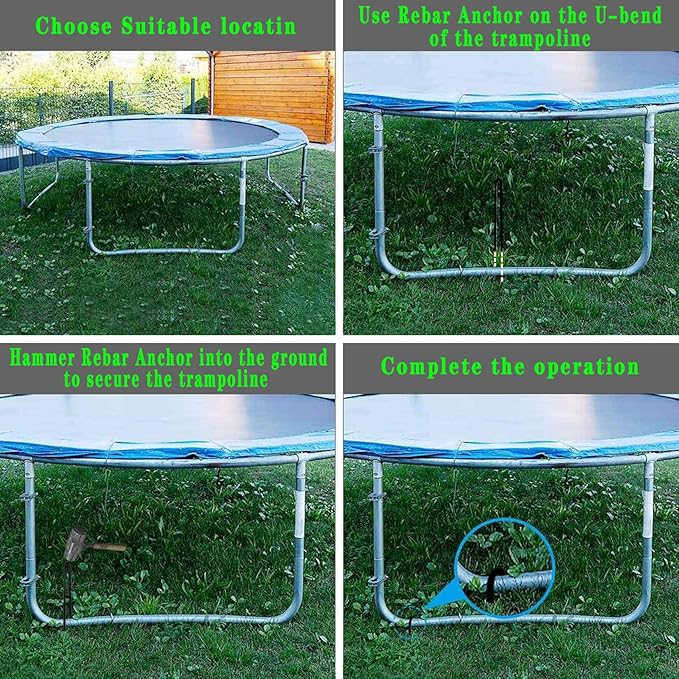 12-Inch Trampoline Wind Stakes, Extra Heavy Duty U Shaped Coated Rebar Stakes Safety Ground Anchors for Huge Garden Decoration (6)