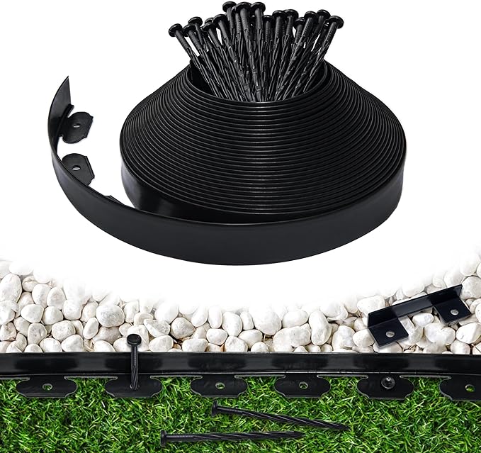 Landscape Edging Border 60 FT 2 Inch Tall with 120 Spikes, Plastic Edging for Landscaping, Garden Edging Border๏ผ Flower Bed, Paver and Lawn Edging Border, Black