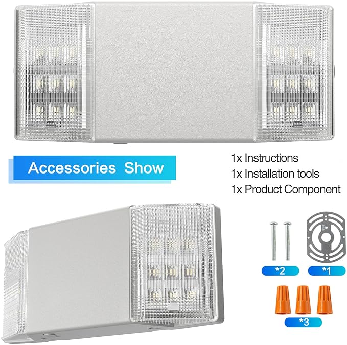 Spectsun 6 Packs Hardwired Emergency Exit Light Fixtures for Business, with Battery Backup, Two Head Adjustable LED Emergency Lighting, UL 924 Certified,AC 120/277V.
