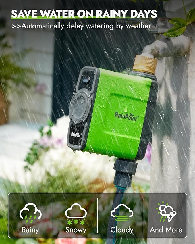 RAINPOINT WiFi Water Timer for Garden Hose, Brass Inlet WiFi Sprinkler Controller, Smart Hose Timer Valve with Ethernet Gateway, Rain Delay for Garden/Lawn (Support WiFi & Ethernet Connection)