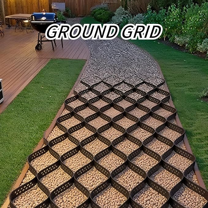 Ground Grid Black Base Grid, Durable Ground Reinforcement for Gardens Yards Pathways Slopes, Parking Landscaping (40x4Ft x 2Inch)