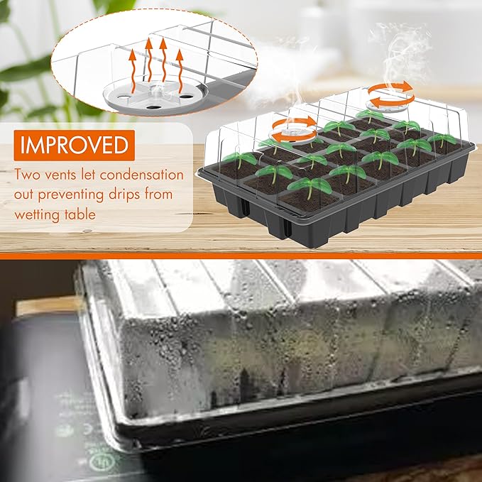 Gardzen 10-Pack Seed Starter Kits, Reusable Plant Germination Trays with Total 150-Cell, Seed Starter Tray with Humidity Vented Domes and Bases for Starting Vegetable Flower Herb Seeds 15" x 9"