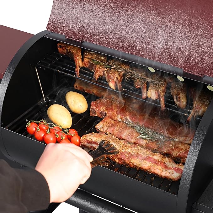 Pellet Smoker Grill Wood Pellet Grill Electric BBQ Grill Smoker For Outdoor Backyard With Auto Feed & Pid Temperature Control 180-425°F, 456 Sq.In Cook Area