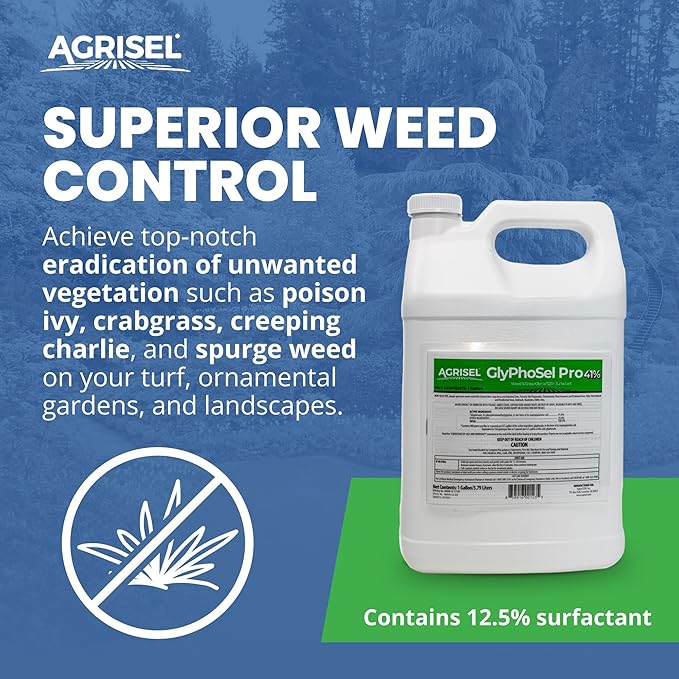 GlyPhoSel Pro Weed Killer, Tackles Hard-to-Kill Weeds, Low-Odor, Easy Mixing, Pet Safe, Includes 3-Pack of Agrisel Protective Gloves, 128 Ounces